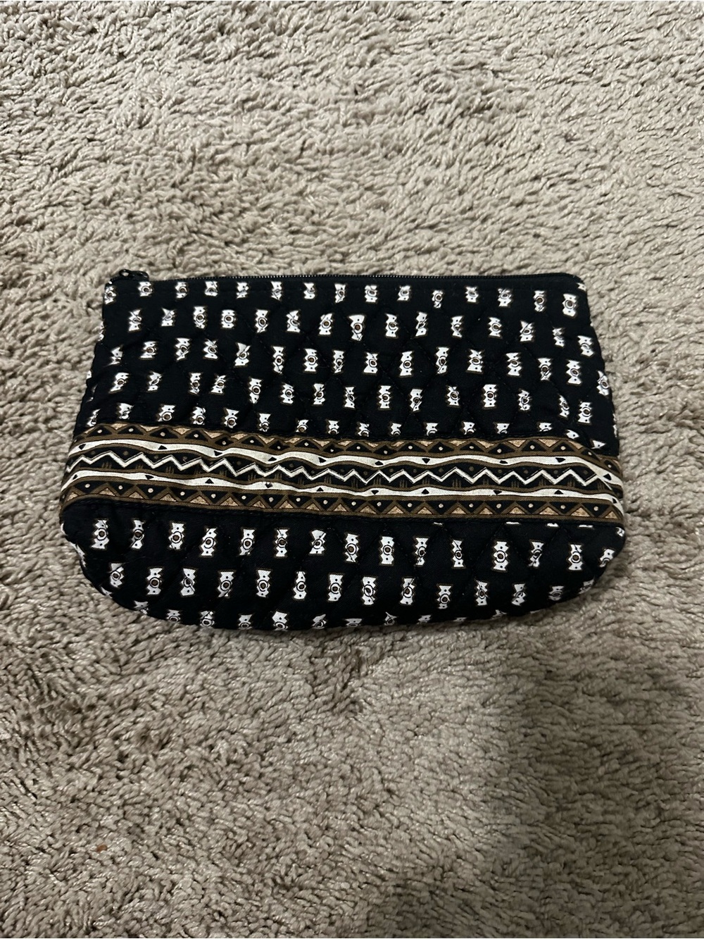 Vera Bradley Black Zebra white  Patterned Cosmetic Pouch w/ Gold Trim Makeup Bag